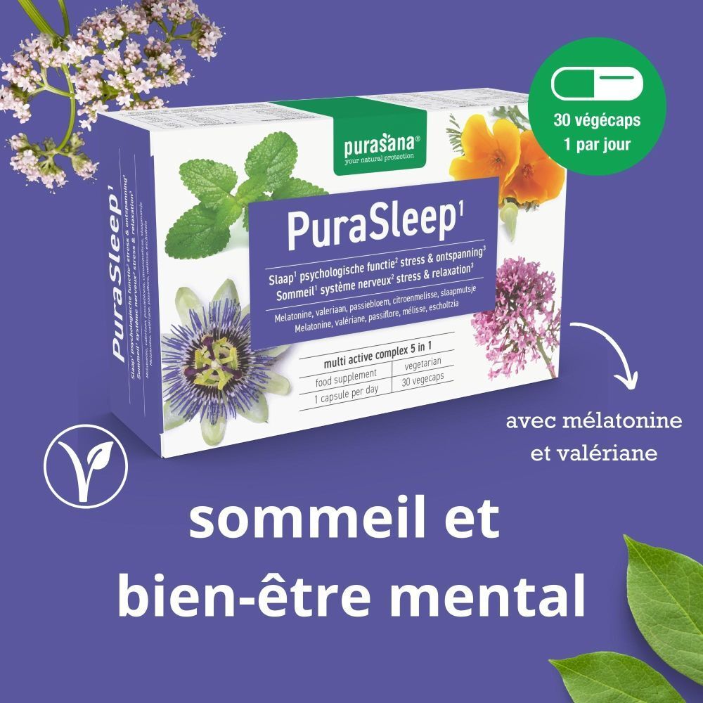 Une femme dort sur un oreiller. Texte: 'Aide à s'endormir, dormir plus profondément et se réveiller reposé'.