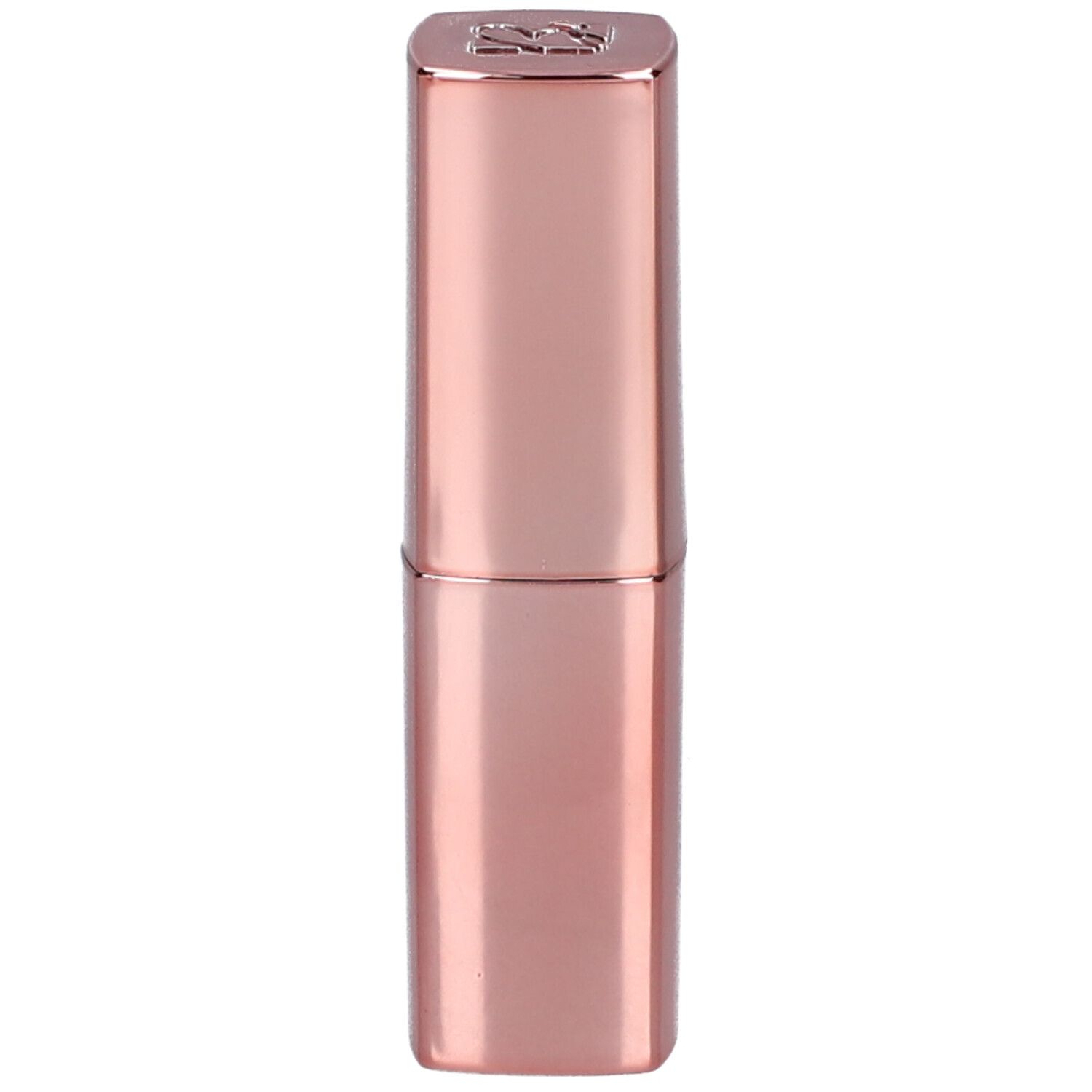 Rosafarbener Lippenstift in länglicher, rechteckiger Form. Oberseite mit Logo. Glänzende Oberfläche.