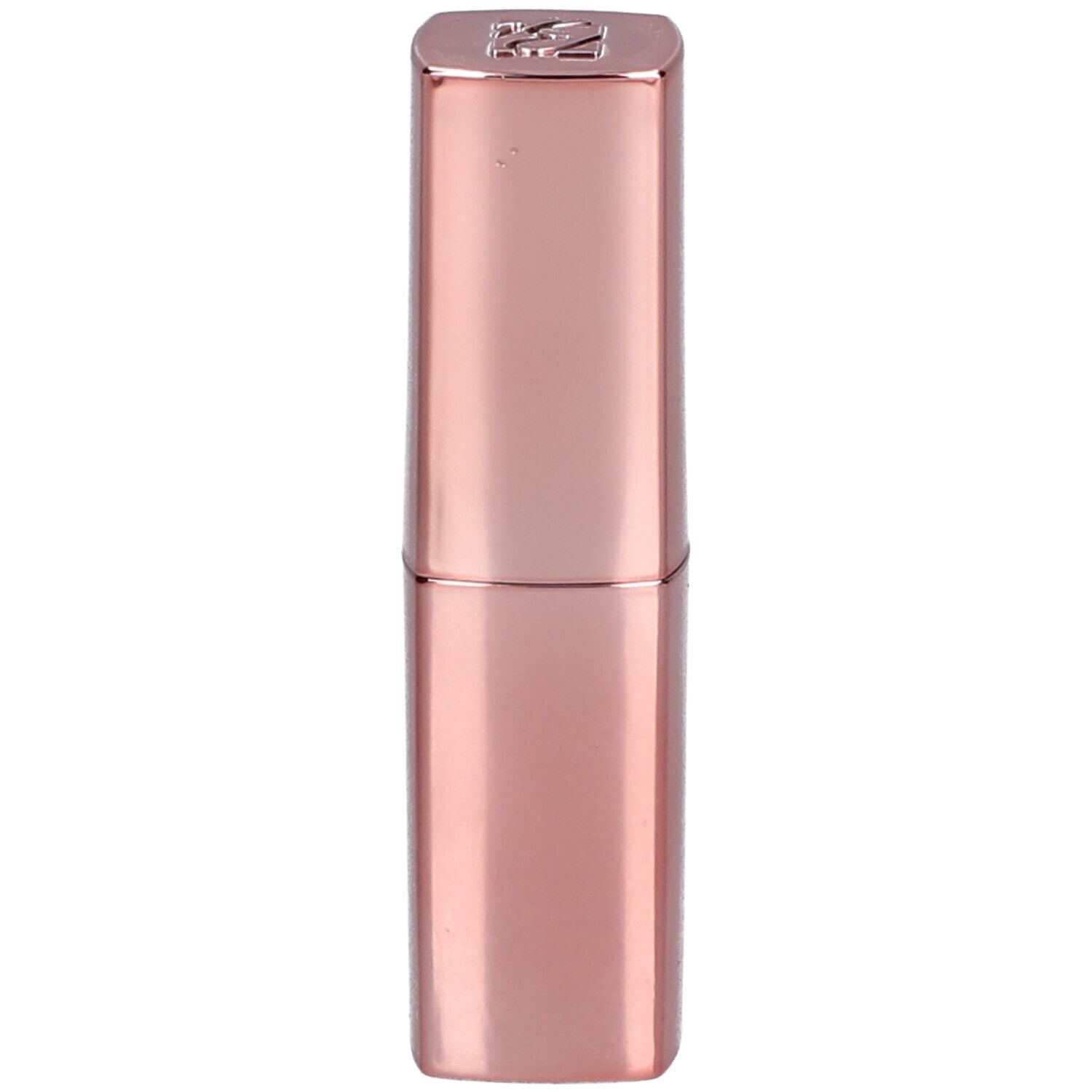 Rosafarbener Lippenstift in länglicher, rechteckiger Form. Oberseite mit Logo. Glänzende Oberfläche.
