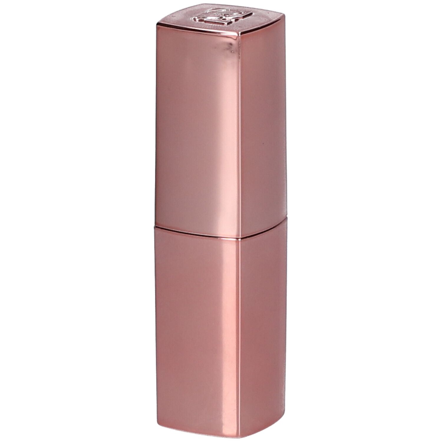 Rosafarbener Lippenstift in länglicher, rechteckiger Form. Oberseite mit Logo. Glänzende Oberfläche.