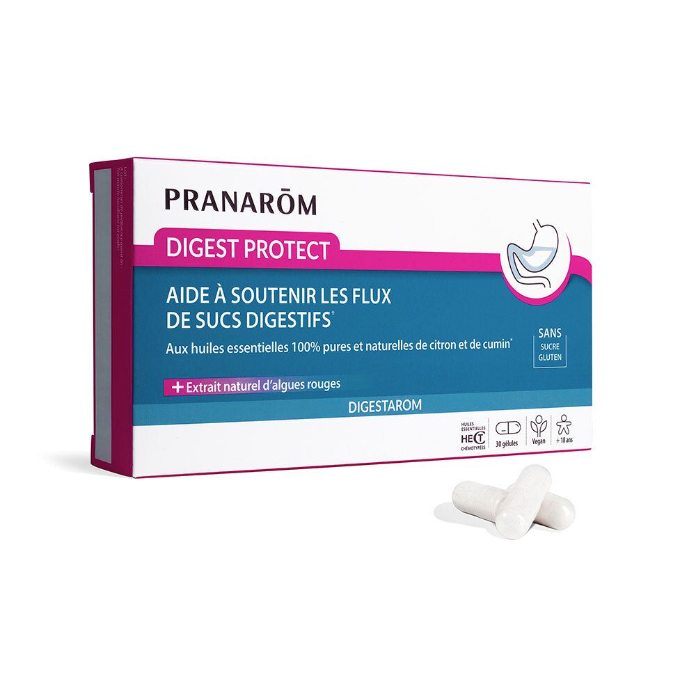 Pranarôm - Digestarom - Digest Protect - Unterstützt den Fluss von Verdauungssäften - Ätherisches Zitronen- und Kümmelöl 100% Rein Und Natürlich - Natürlicher Rotalgenextrakt - Vegan - 30 Kapseln