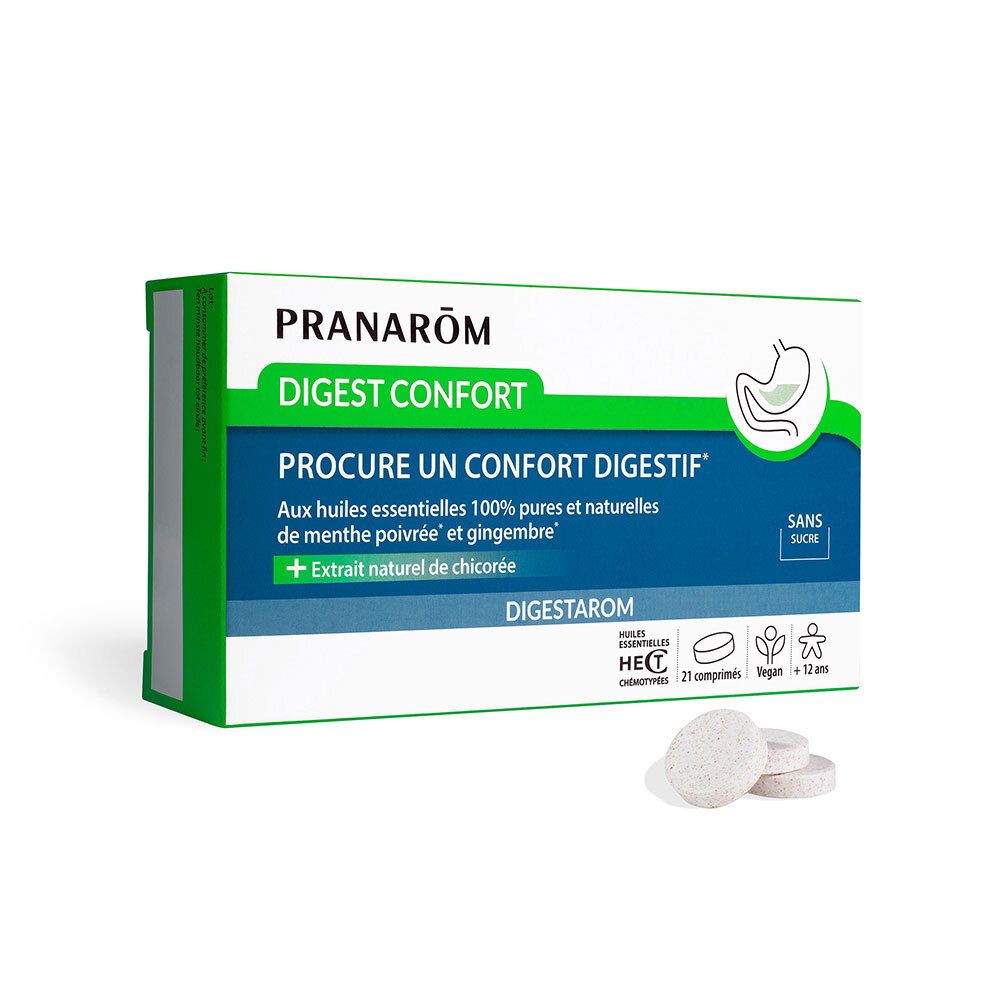 Pranarôm - Digestarom - Digest Confort - Procure Un Confort Digestif - Ätherisches Öl aus Pfefferminze und Ingwer 100% Rein Und Natürlich - Natürlicher Extrakt aus Chicorée - Vegan - 21 Tabletten