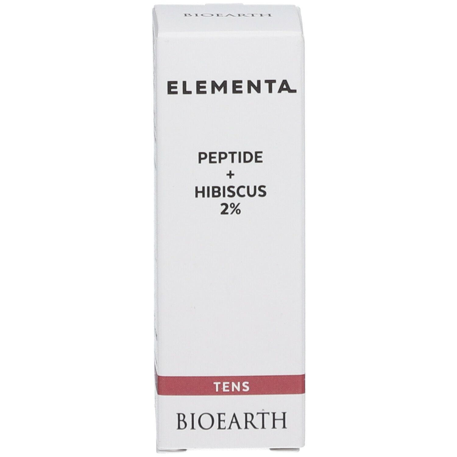Boîte blanche avec nom du produit et marque. Bande rouge en bas. Marque : Bioearth.