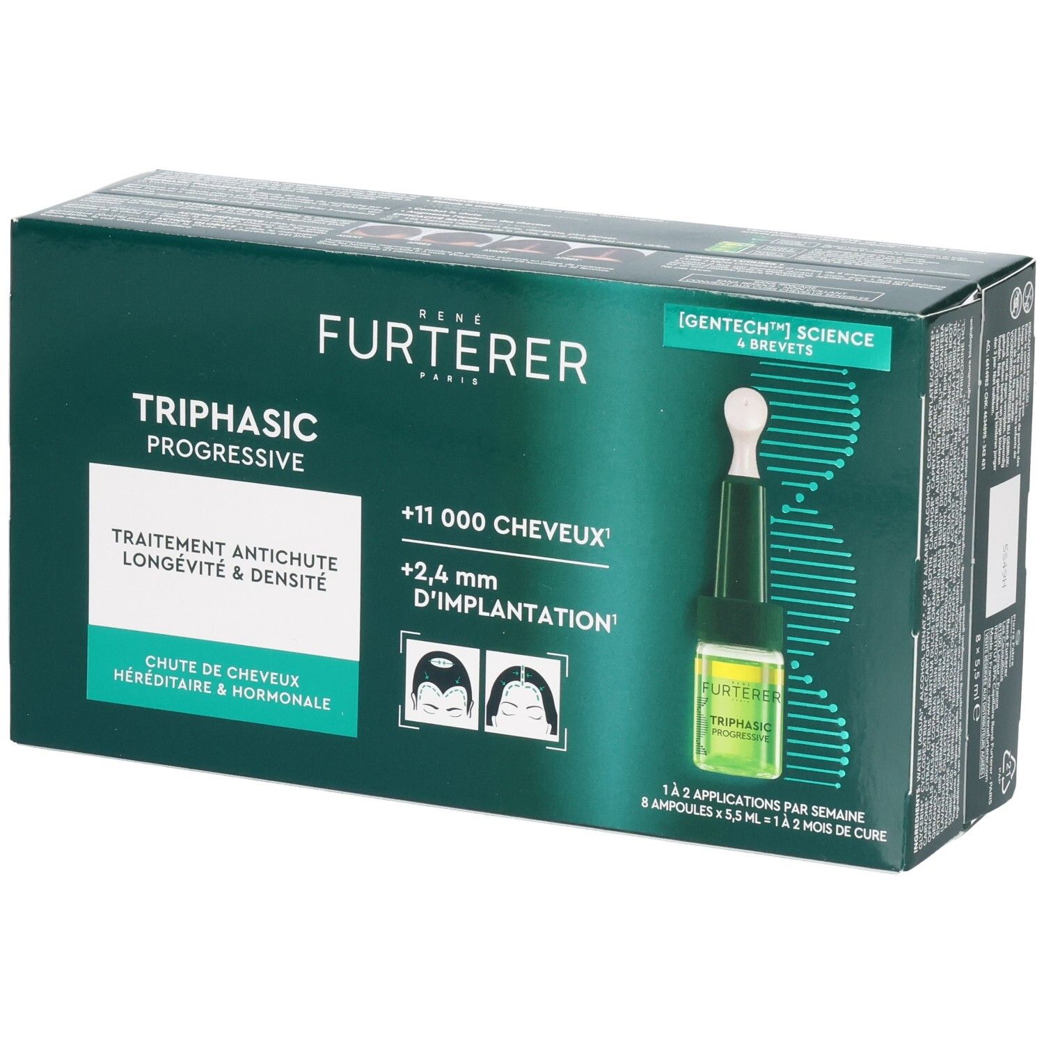 René Furterer Triphasic Progressive | behandeling tegen haaruitval voor Levensduur & Densiteit Erfelijke hormonale - 8fl. 8 Ampoules