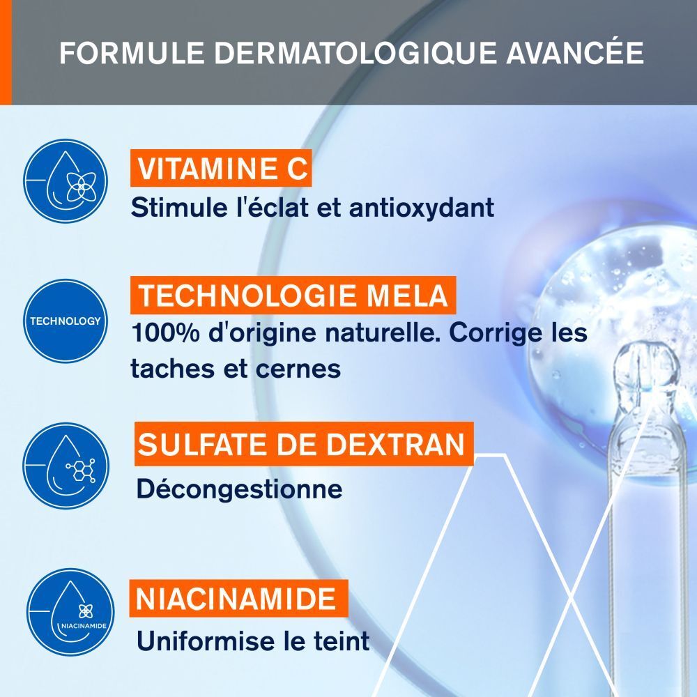 Ingrédients URIAGE DÉPIDERM. Vitamine C, Technologie Mela, Sulfate de Dextran, Niacinamide.