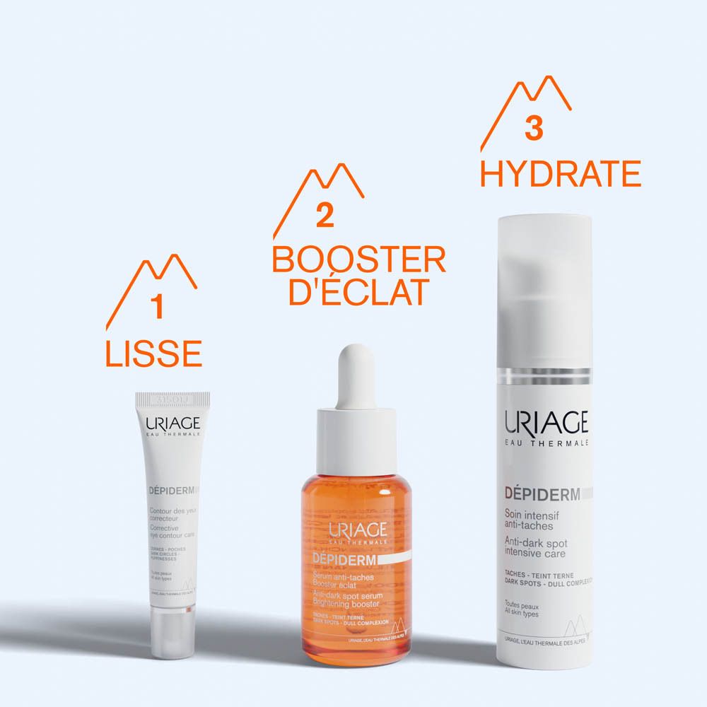 Produits URIAGE DÉPIDERM. Lisser, booster, hydrater. Soin yeux, sérum, crème.