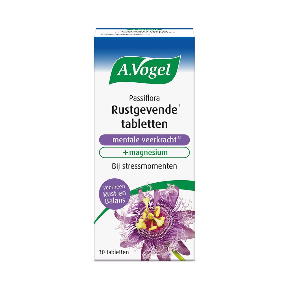 Productverpakking. Doos met productnaam, merk A.Vogel en ingrediënten. 30 tabletten.