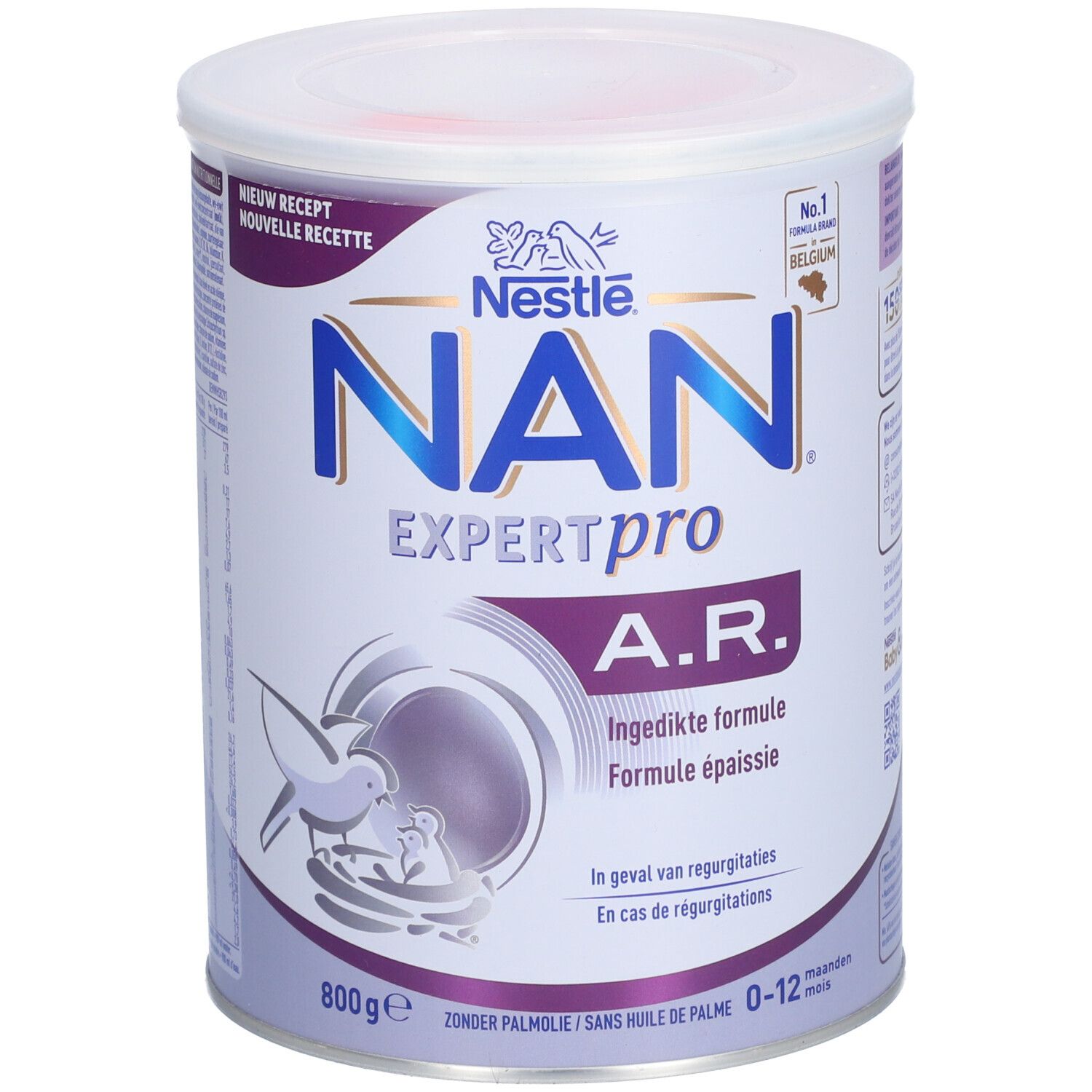 NAN ExpertPro A.R. en boîte. Ingrédients et informations sur l'emballage. 800g. Formule épaissie.