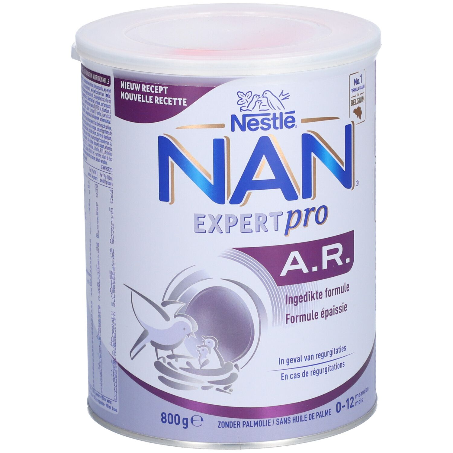 NAN ExpertPro A.R. en boîte. Ingrédients et informations sur l'emballage. 800g. Formule épaissie.