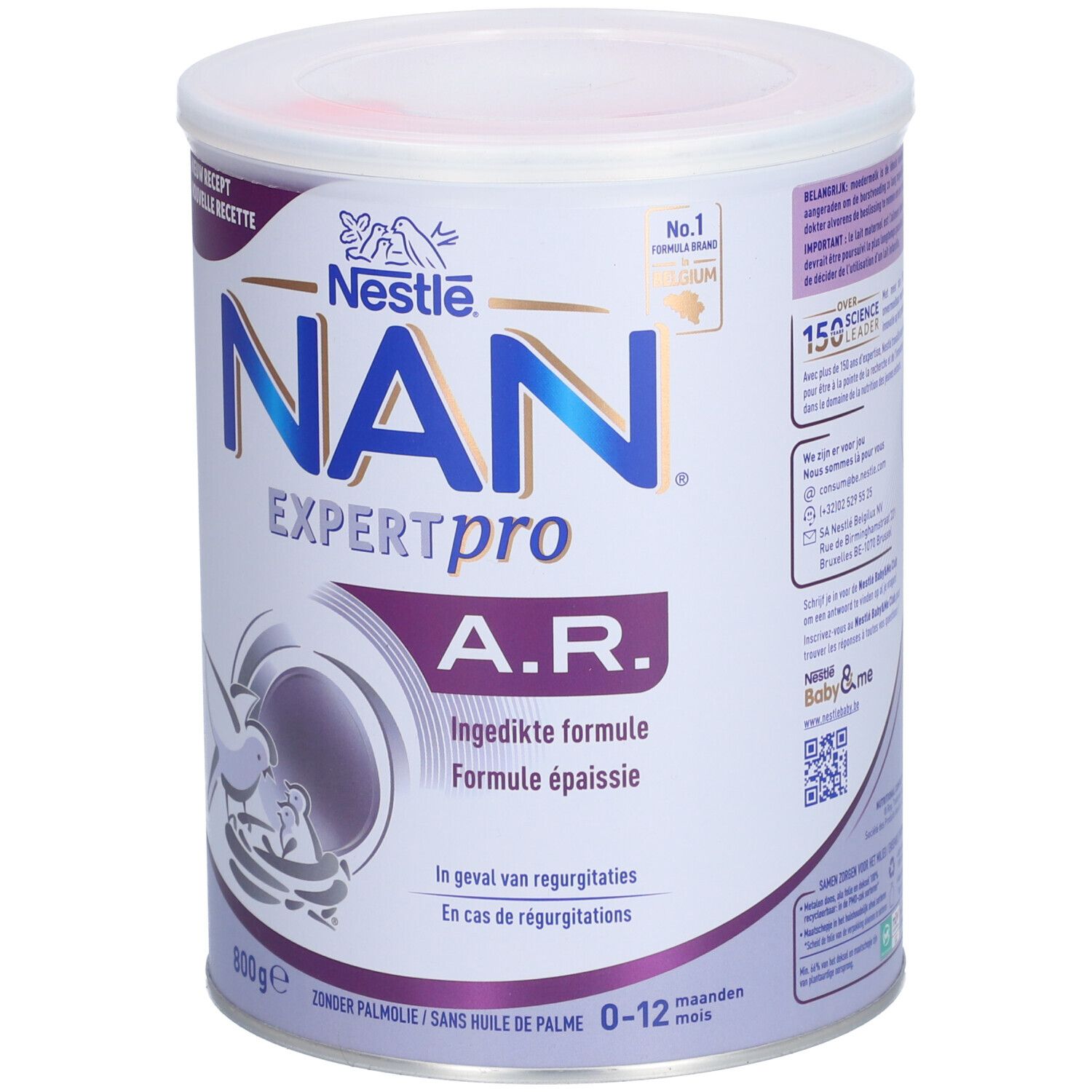 NAN ExpertPro A.R. en boîte. Ingrédients et informations sur l'emballage. 800g. Formule épaissie.