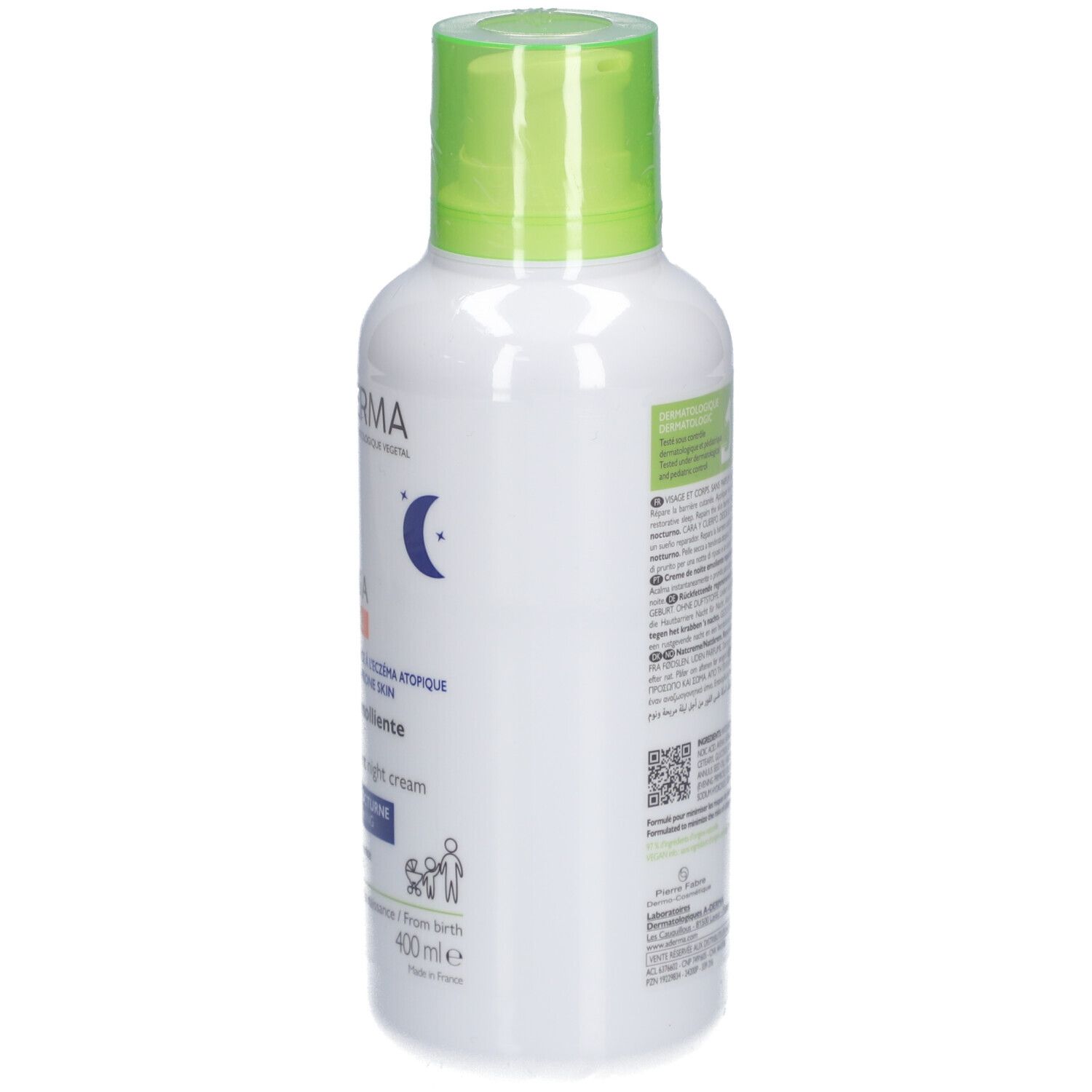 Rückseite der A-Derma Exomega Control Flasche. Text und Informationen zum Produkt.