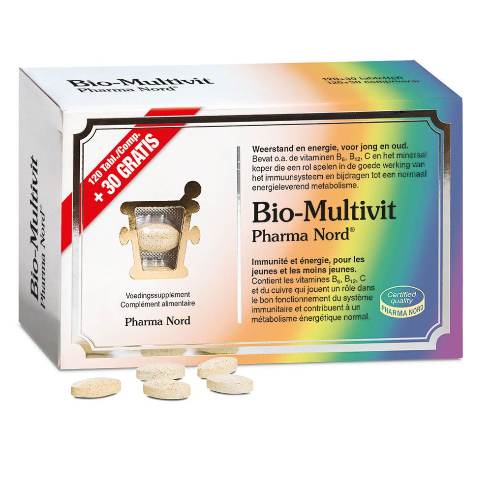 Boîte Bio-Multivit avec comprimés. Marque Pharma Nord. 120 + 30 comprimés.