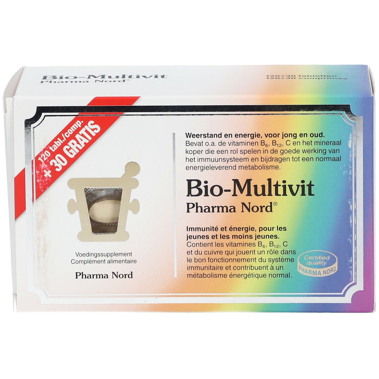 Boîte Bio-Multivit, 120 + 30 comprimés. Marque Pharma Nord. Certifié qualité.