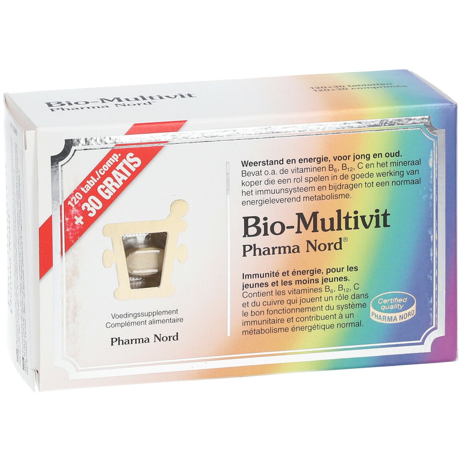 Boîte Bio-Multivit, marque Pharma Nord. 120 + 30 comprimés. Certifié qualité.