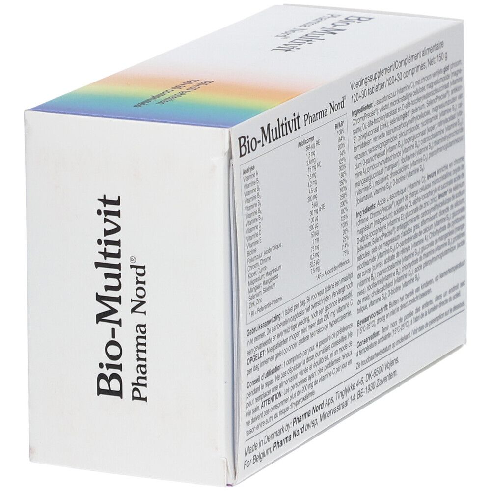 Boîte Bio-Multivit, dos avec ingrédients. Marque Pharma Nord.