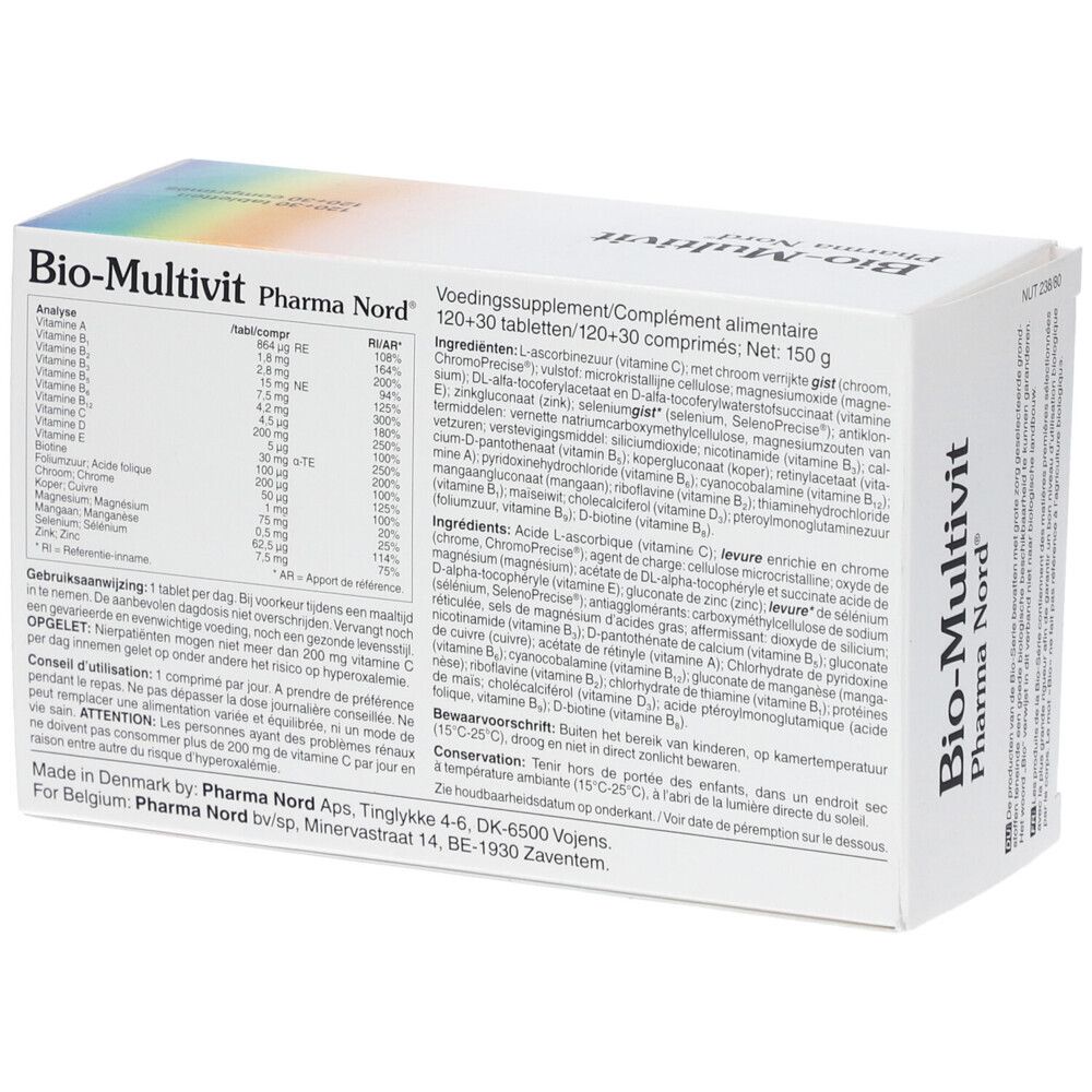 Boîte Bio-Multivit. Ingrédients et informations nutritionnelles. Pharma Nord.