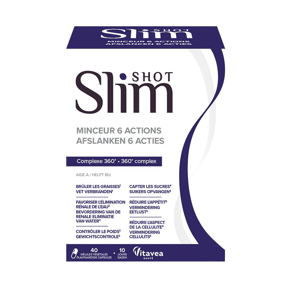 Slimshot verpakking. 40 capsules, 10 dagen. 6 acties. Vitae Santé.
