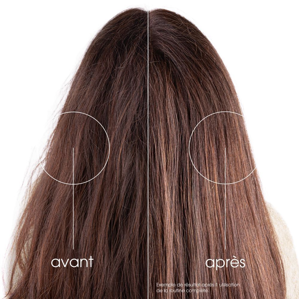 Comparaison avant-après. Cheveux bruns. Texte: avant, après.