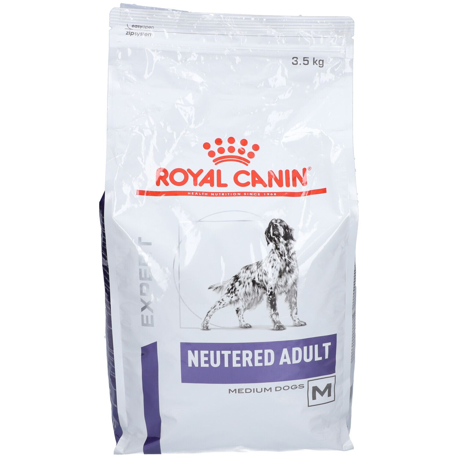 Zak Royal Canin, opschrift Neutered Adult Medium Dogs. Hond op de verpakking. 3,5 kg.