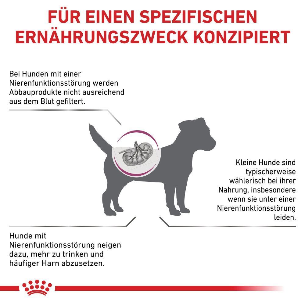 ROYAL CANIN Renal Hundefutter für kleine Hunde, 3,5 kg Beutel mit Hundebild.