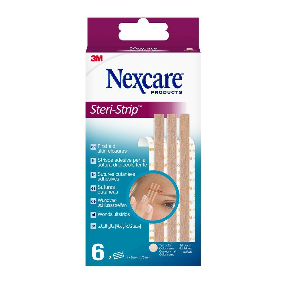 Nexcare Steri-Strip. 6 sutures cutanées. Bandes couleur peau. 6 mm x 75 mm. Boîte.