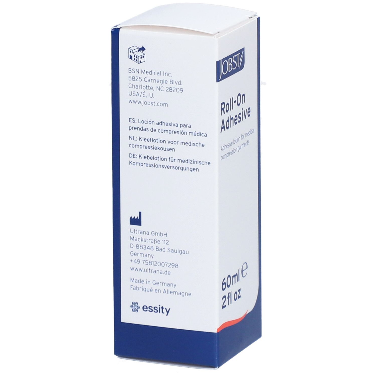 JOBST Roll-On Adhesive. Kleeflotion voor compressiekousen. Fles van 60 ml. Fabrikantinformatie.