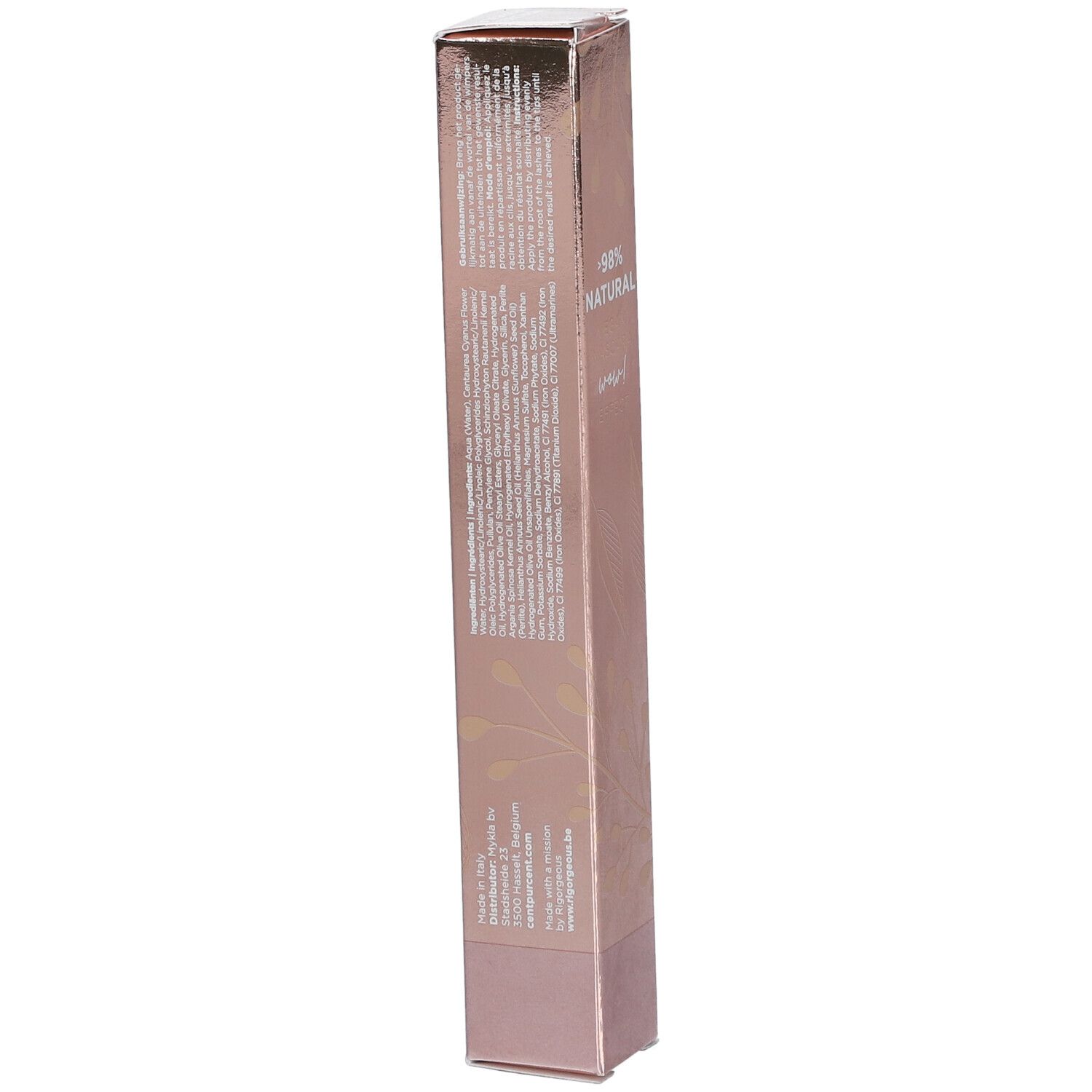 Roze verpakking. CENT PUR CENT, L'ORIGINAL, Mascara. Tekst op de zijkant. Gouden tekst.