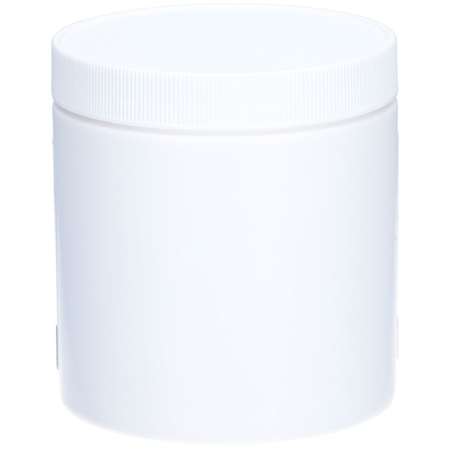 Récipient cylindrique blanc avec bouchon à vis. Surface lisse, sans inscription ni marquage.