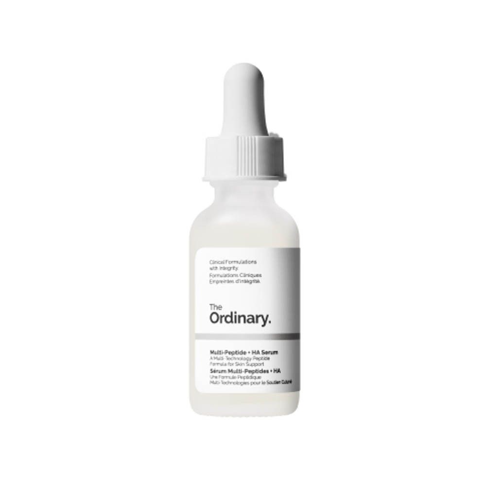Serumfles met pipet. Opschrift: The Ordinary. Multi-Peptide + HA Serum.
