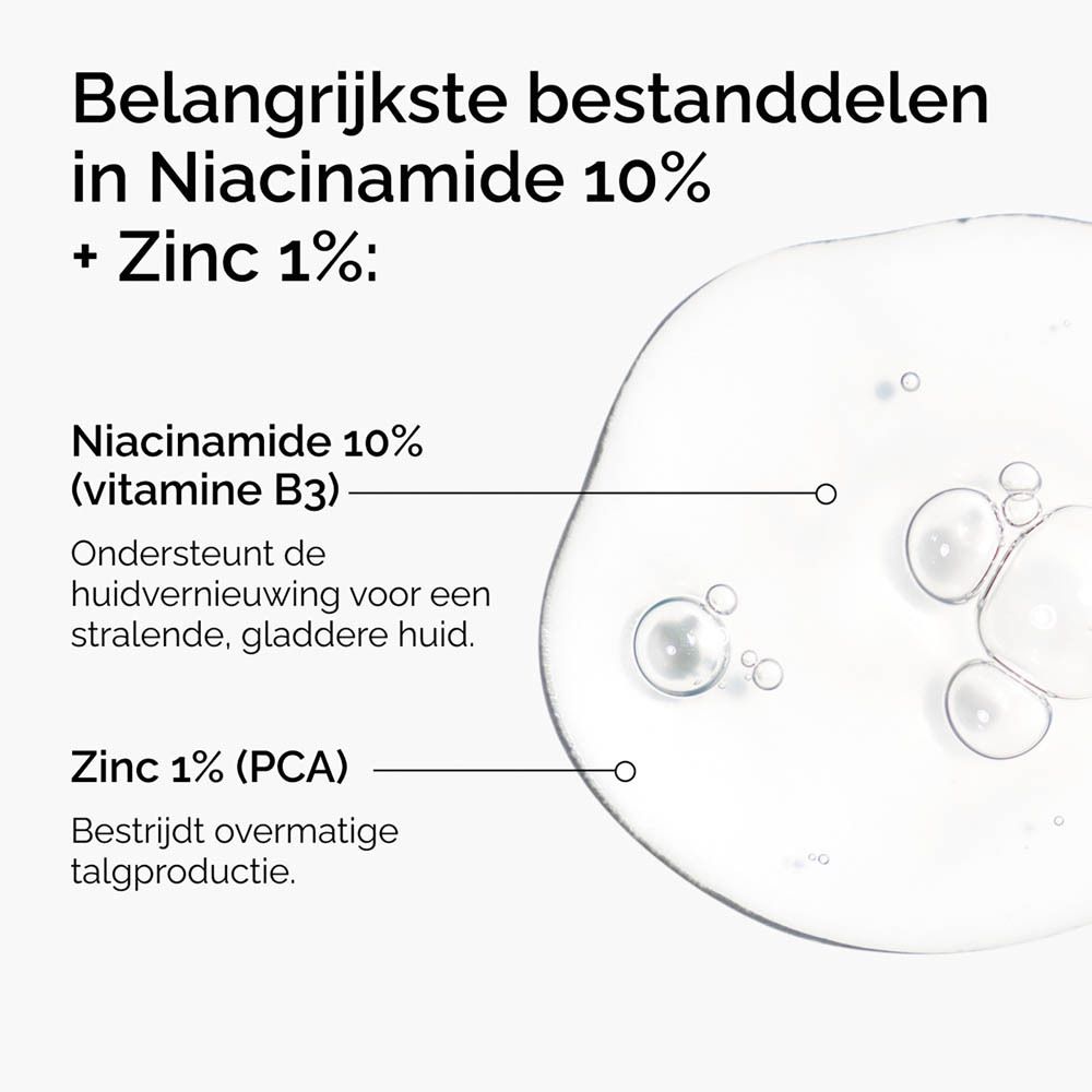 Grafiek met iconen en tekst. Vermindert poriën, verbetert huid.