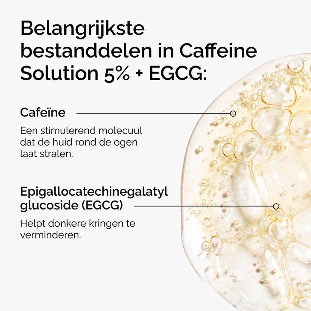 Vloeistof met symbolen. Symbolen: Vermindert wallen, donkere kringen, verbetert de huid.