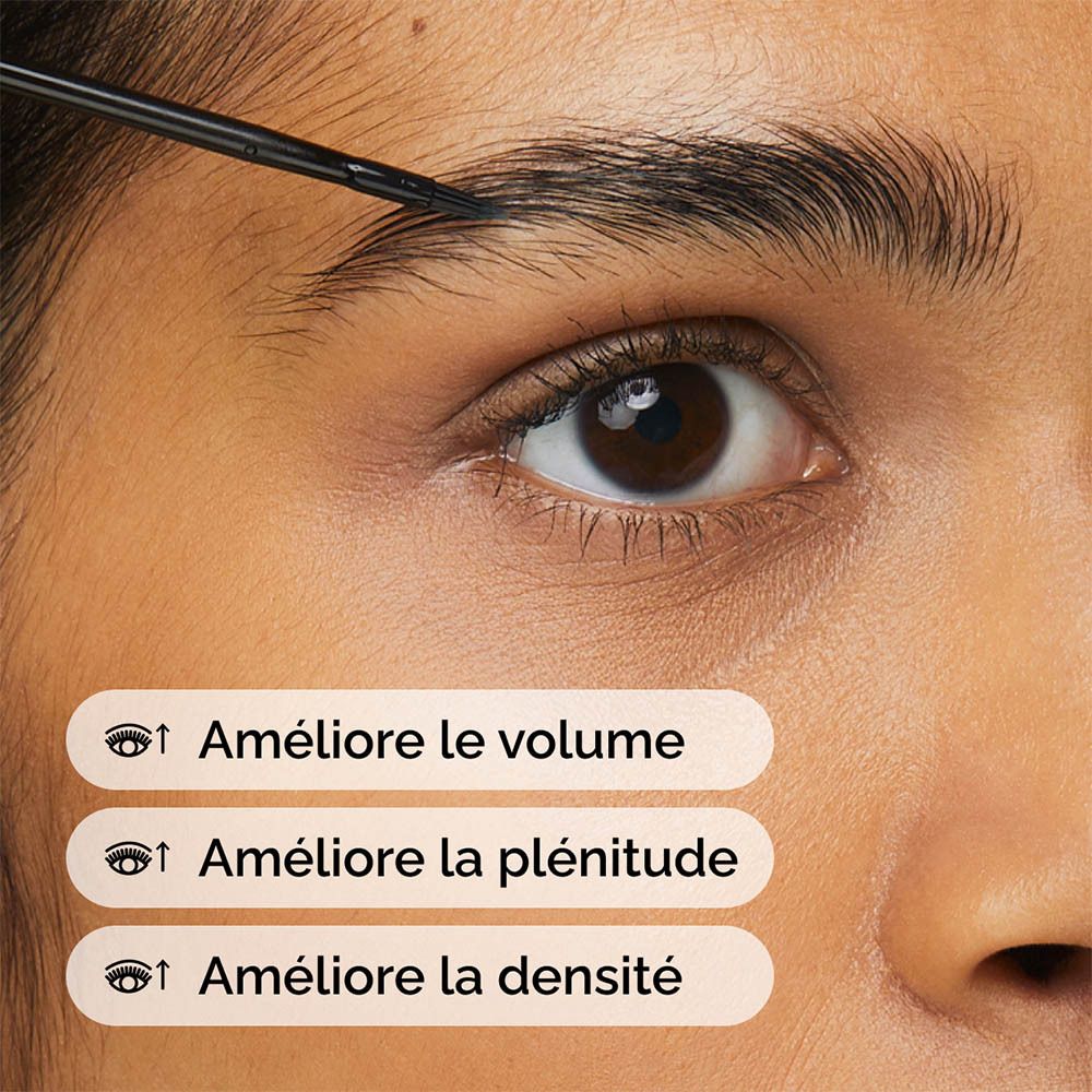 Œil avec sourcil. Texte : Améliore le volume, la densité et la plénitude.