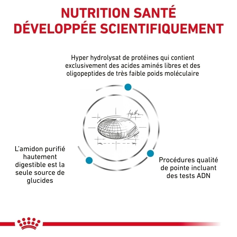 Graphique avec texte sur la nutrition santé développée scientifiquement, hydrolysat de protéines et amidon.