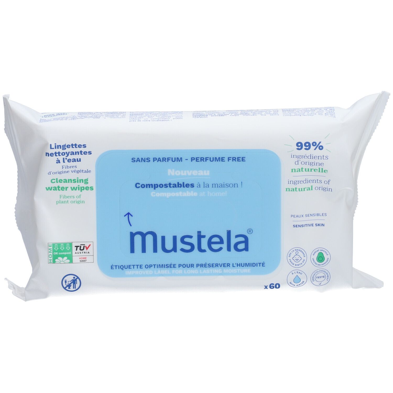 Mustela Reinigende Doekjes Water Zonder parfum 60st 60 St Tücher