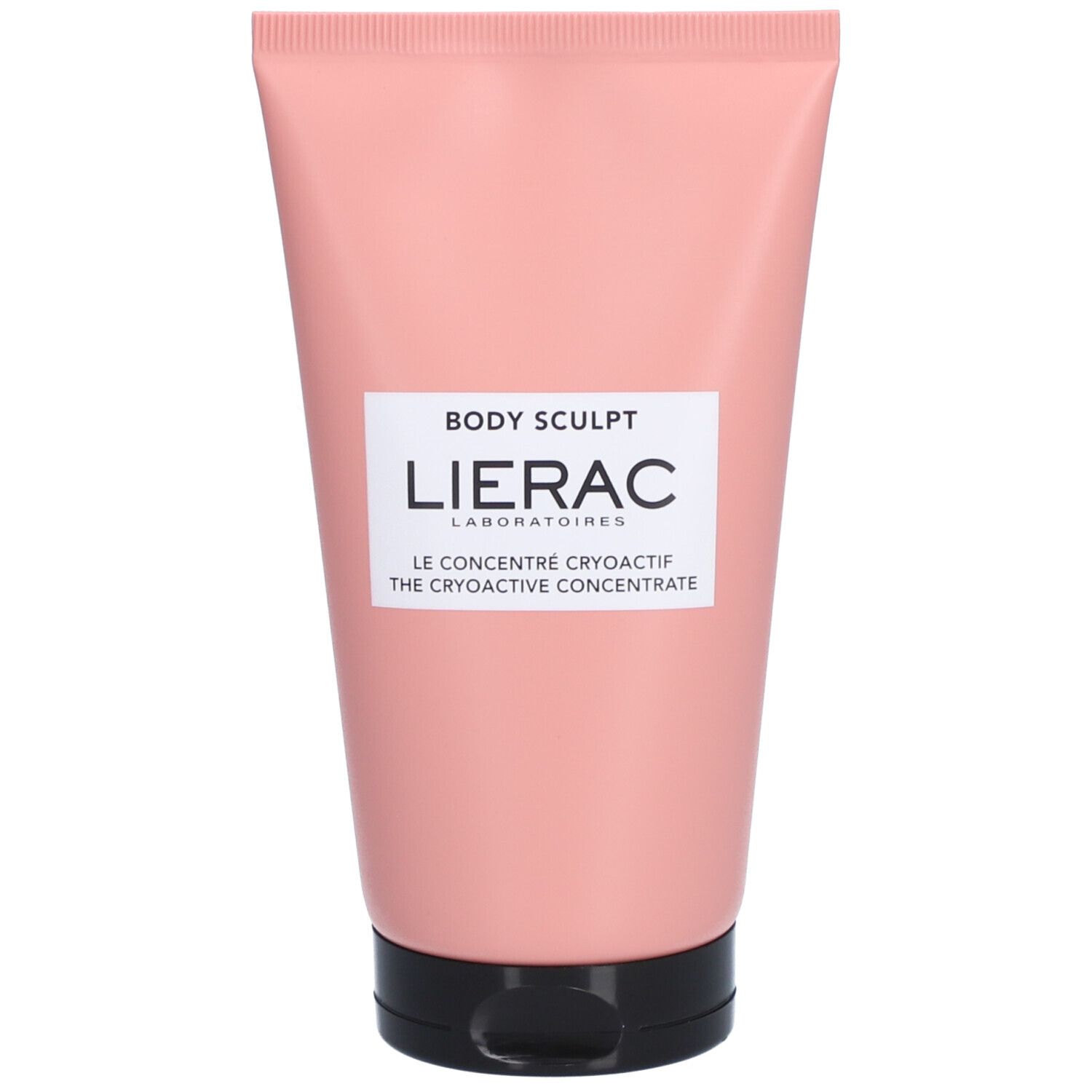 Tube rose avec bouchon noir. Inscription : BODY SCULPT, LIERAC, THE CRYOACTIVE CONCENTRATE.