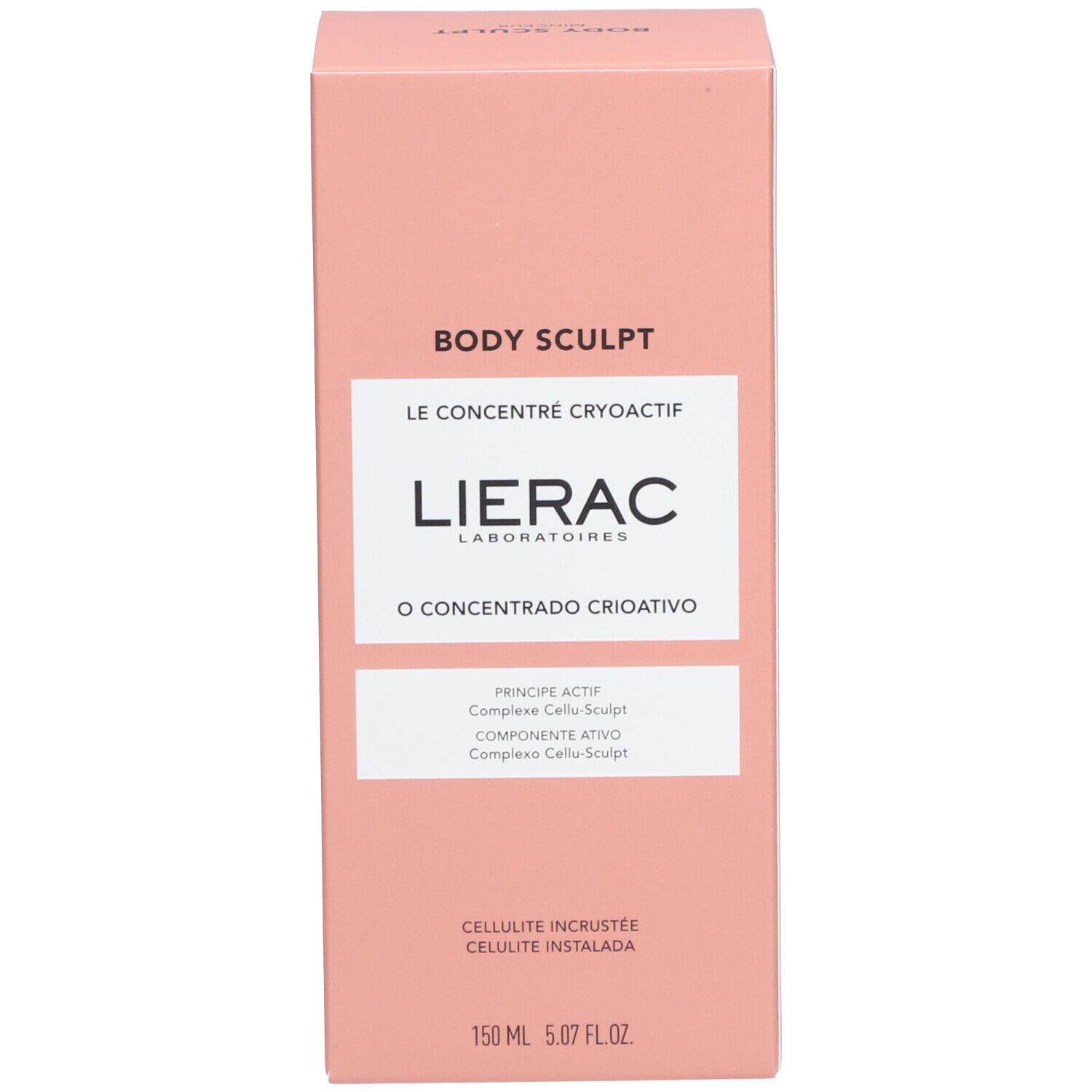 Boîte rose. Inscription : BODY SCULPT, LIERAC, O CONCENTRADO CRIATIVO. 150 ml.