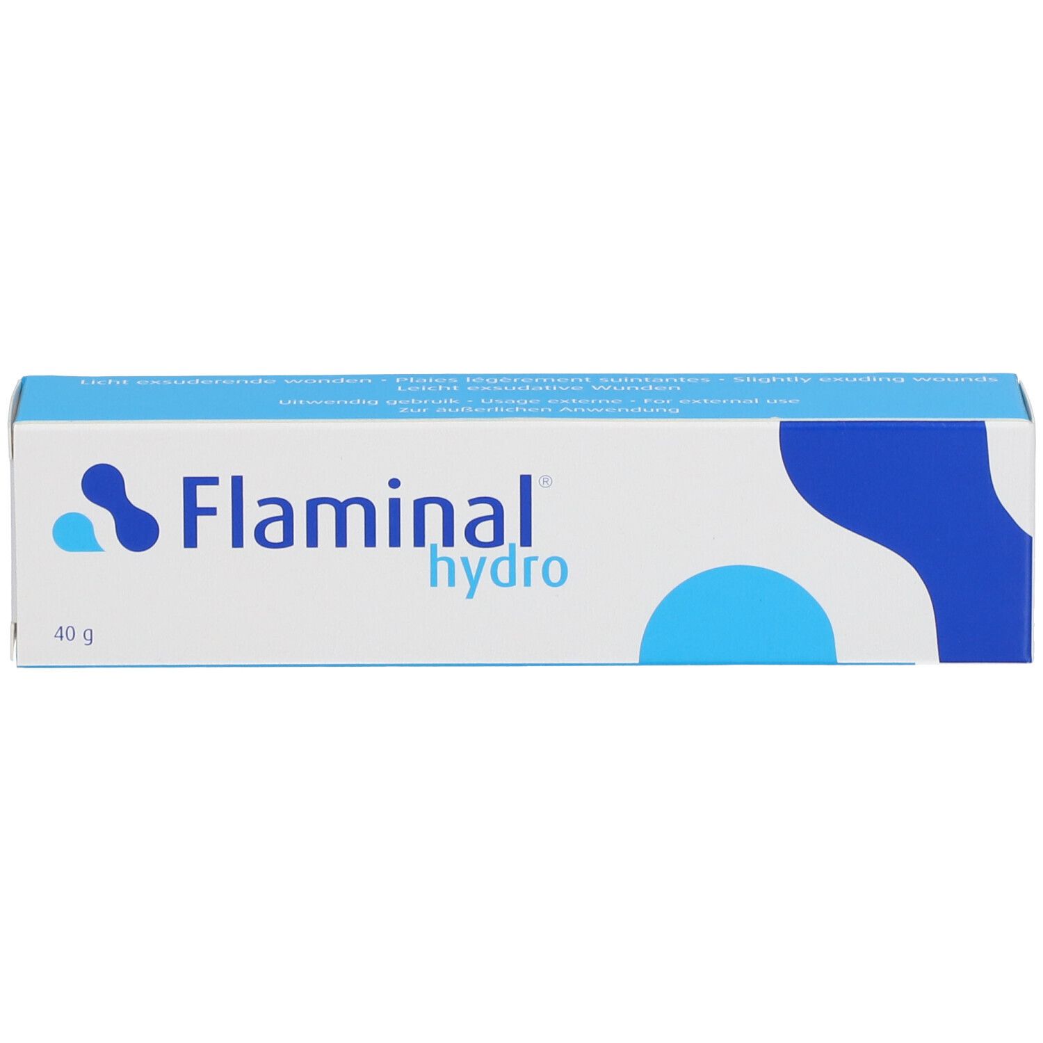 Boîte blanche avec logo bleu "Flaminal hydro" et inscription "40 g".
