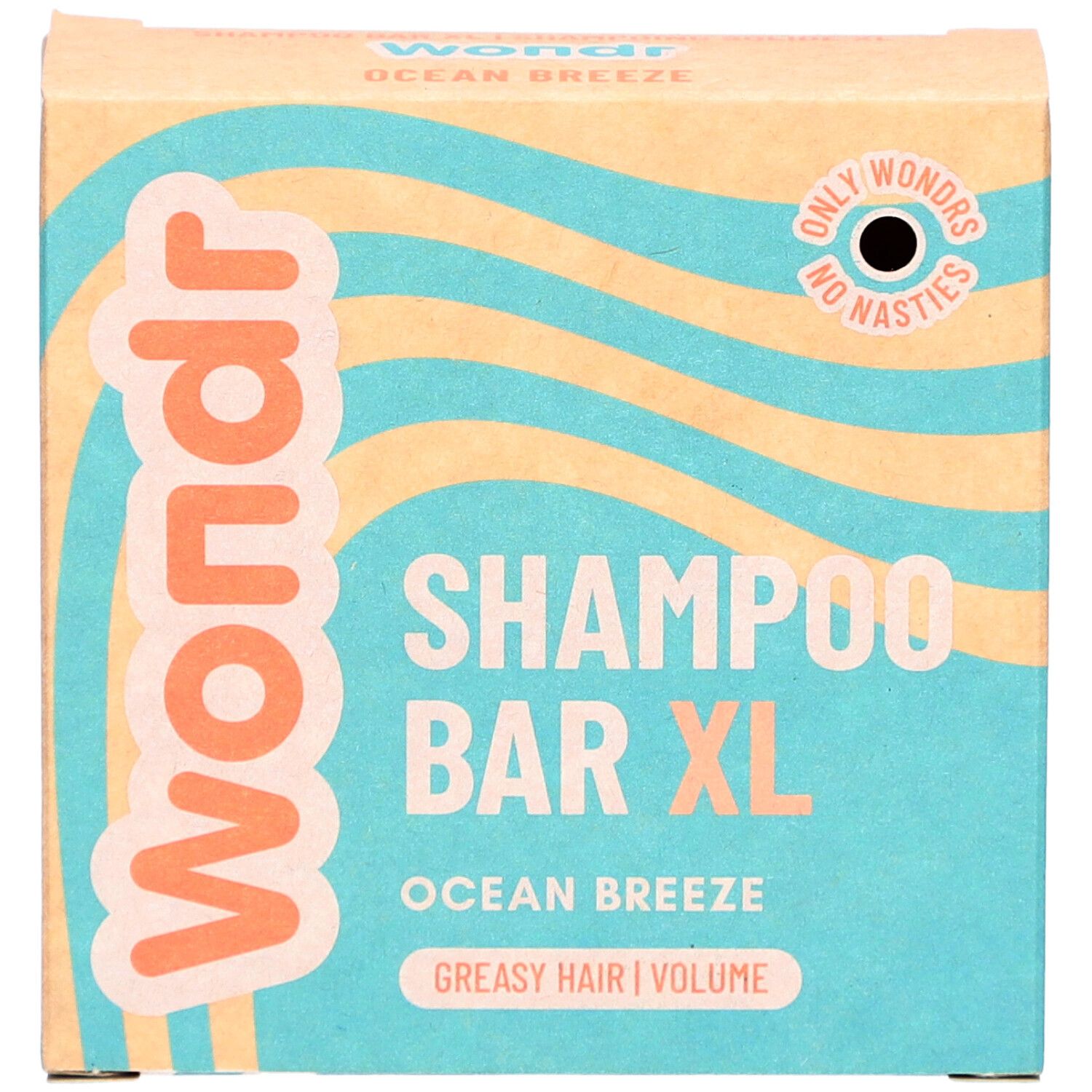 Wondr Shampoo Bar XL Ocean Breeze für fettiges Haar und Volumen.