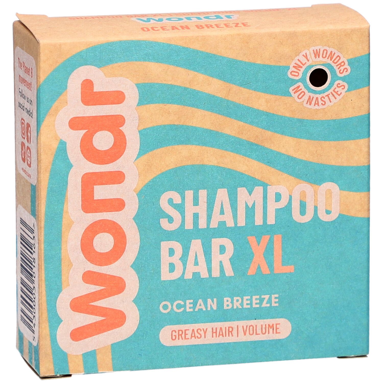 Wondr Shampoo Bar XL Ocean Breeze für fettiges Haar und Volumen.