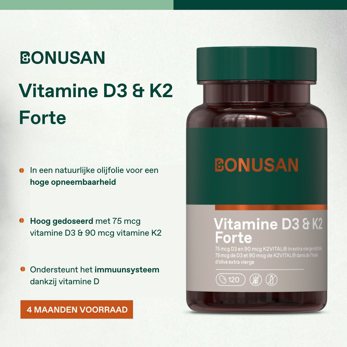 BONUSAN Vitamine D3 & K2 Forte 120 Capsules
