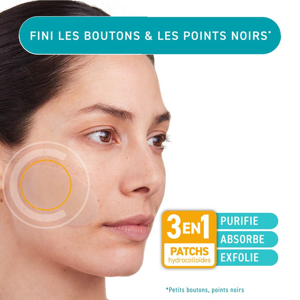 Compeed® Patch anti-imperfections. 7 patchs. Emballage avec image du produit et texte.
