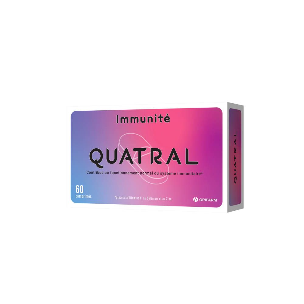 Emballage Quatral. Inscription : Immunité. Contient 60 comprimés. Marque : Orifarm.