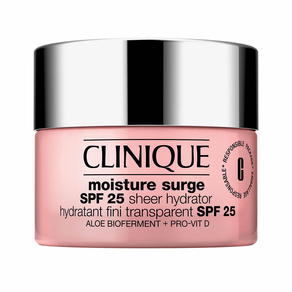 Clinique Feuchtigkeitspflege SPF 25 in einem rosa Tiegel mit silbernem Deckel.