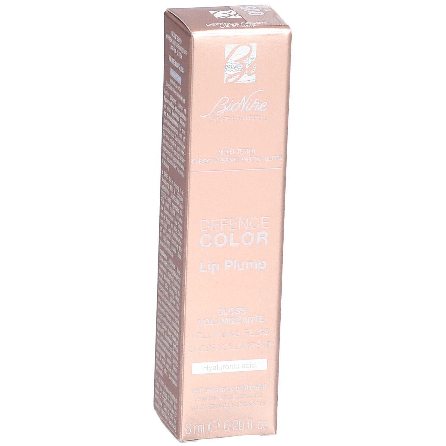 BioNike Lip Plump-Verpackung. Produktname, Volumenangabe: 6 ml / 0,20 fl. oz.