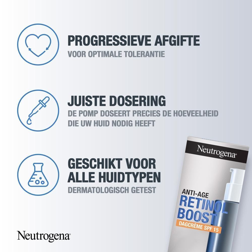 Crème. Neutrogena Retinol Boost. Lichte textuur, trekt snel in, geschikt voor make-up.