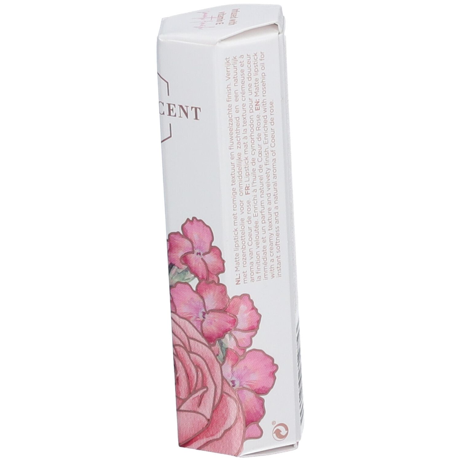 Emballage. CENT PUR CENT. Texte et motif floral. Fond blanc.