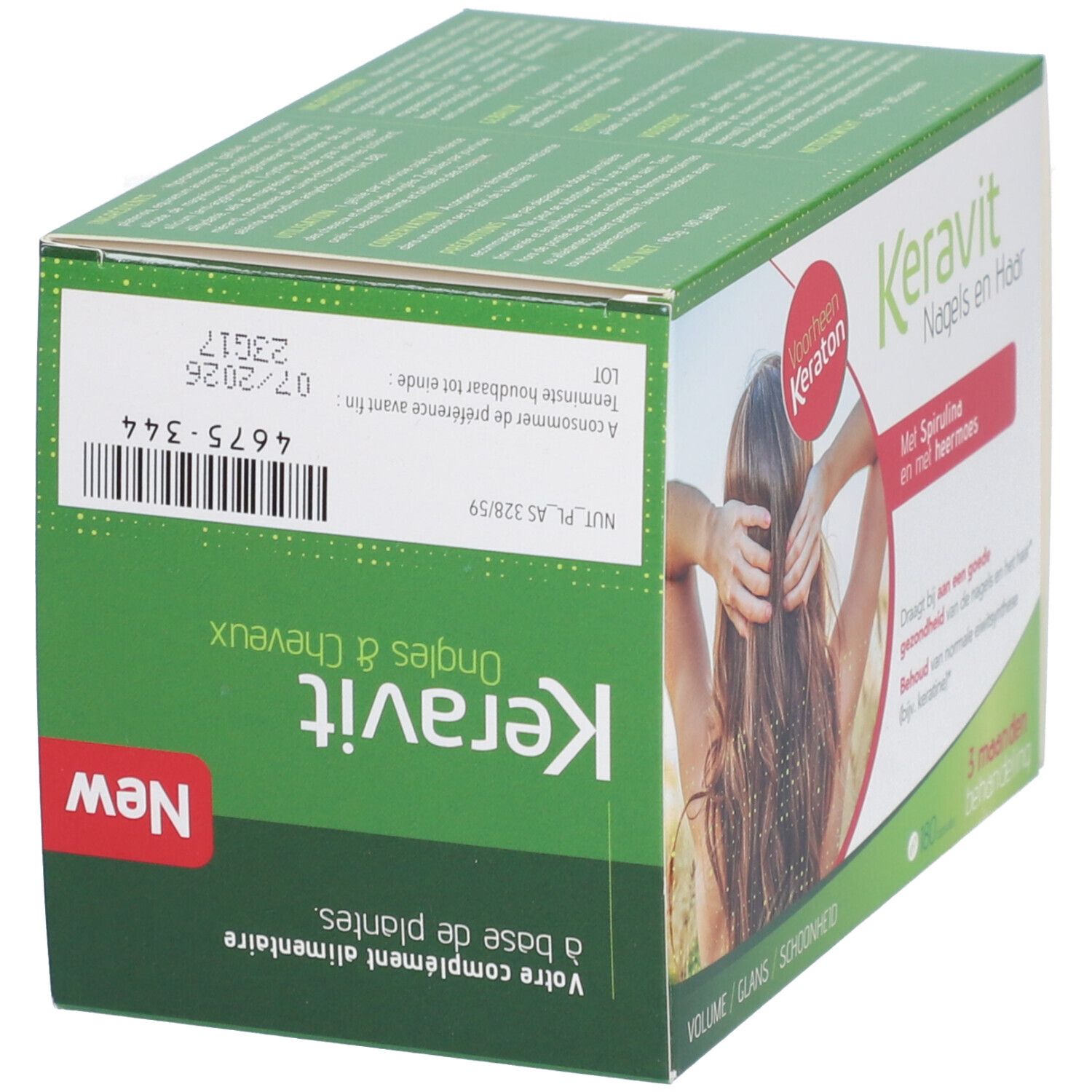 Keravit Nagels en Haar doos. Met spirulina. 3 maanden behandeling. Label 'New'.
