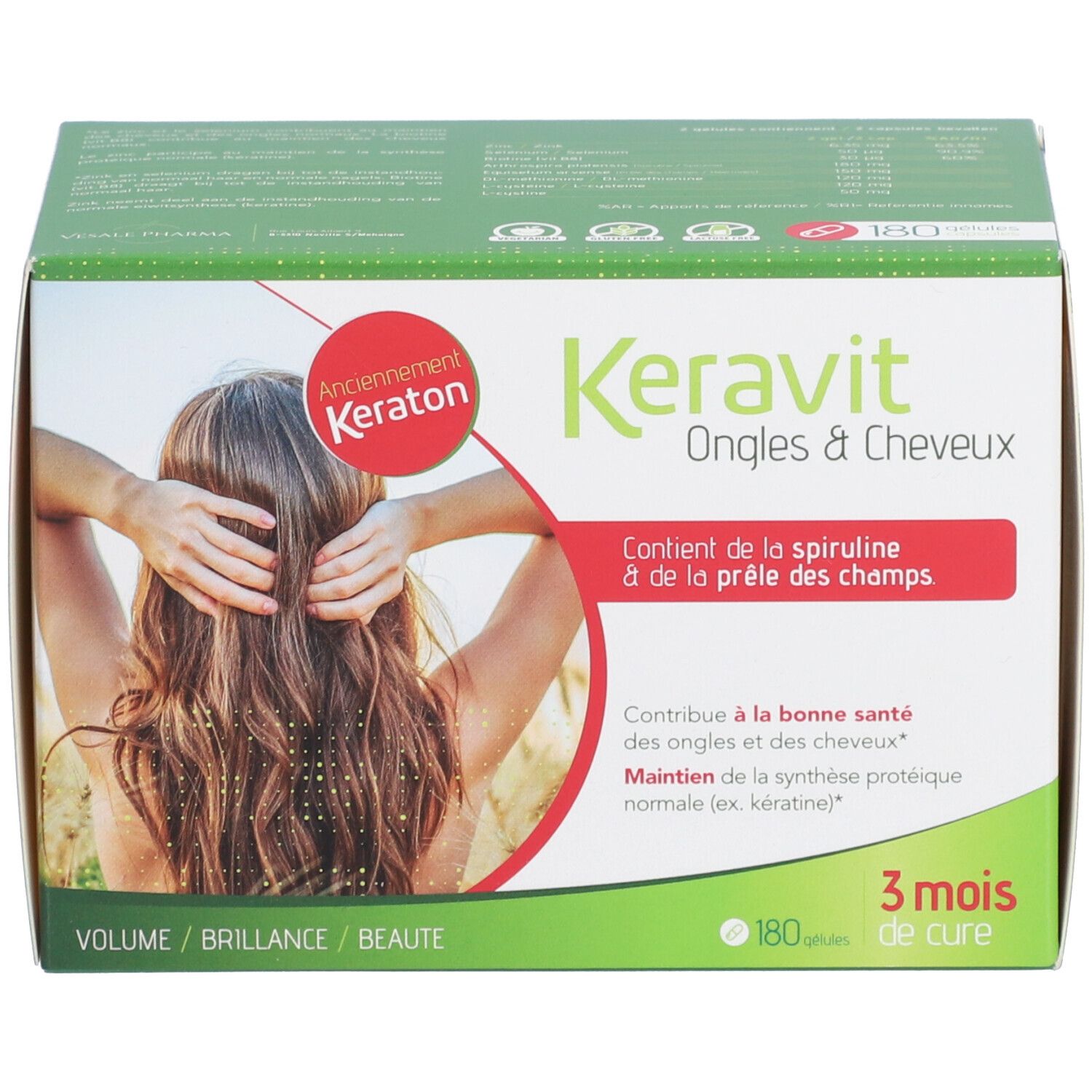 Keravit Nagels & Haar doos. Met spirulina. 3 maanden behandeling. Opschrift: Anciennement Keraton.