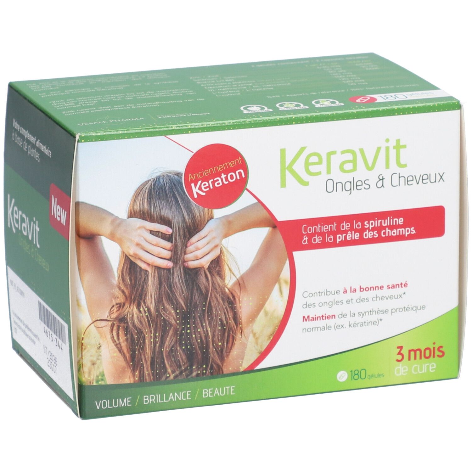 Keravit Nagels & Haar doos. Met spirulina. 3 maanden behandeling. Opschrift: Anciennement Keraton en New.