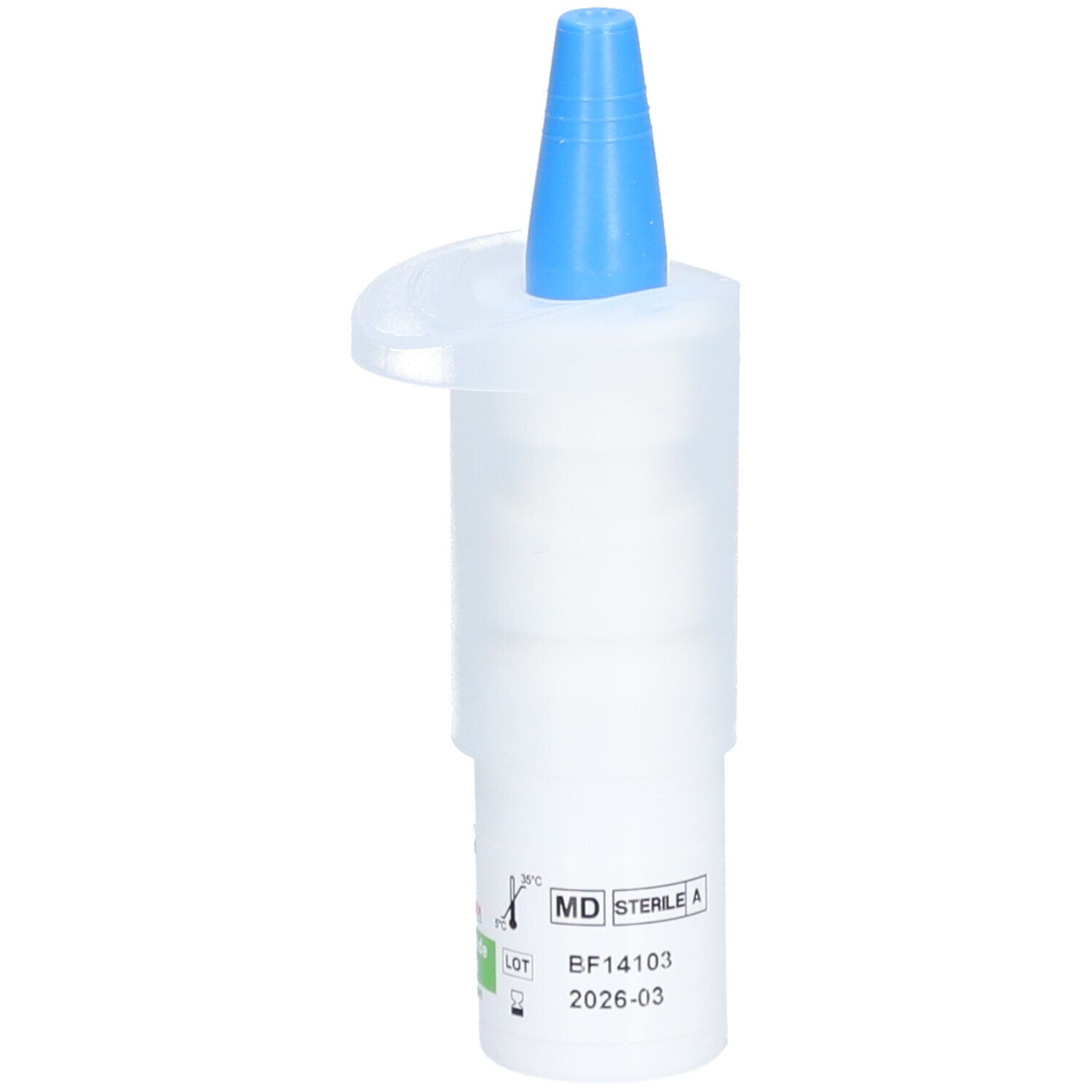 Witte fles met blauwe dop. Opschrift: Similasan, Vermoeide Ogen.